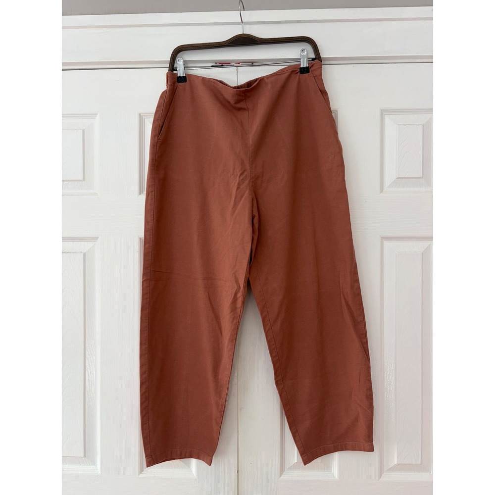 Eileen Fisher Organic Cotton Hemp Blend Tapered Crop Pants Rust Terracotta L